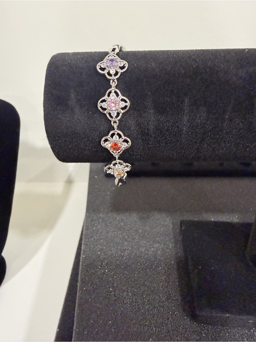 Multicolor Flower-Link Bracelet White Gold Plated - Women's Jewelry